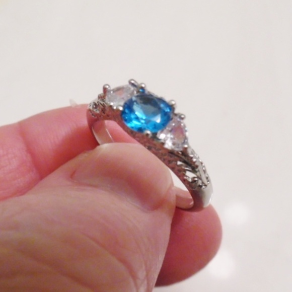 Fashion Jewelry Jewelry - Blue Tourmaline  2 heart Cz Ring Sz 10